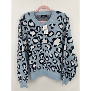 Lea & Viola Women's Blue Cheetah Print Crewneck Sweater Size Medium